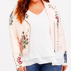 Torrid Pink Floral Embroidered Moto Jacket